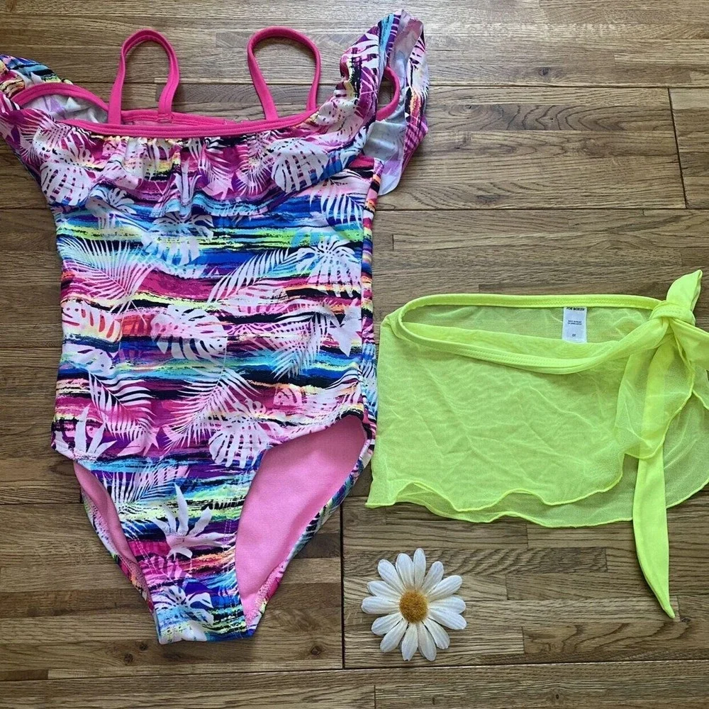 Wonder Nation Multi Color One‎ Piece Swim Suit And Wrap Size 6/6x - Picture 4 of 8